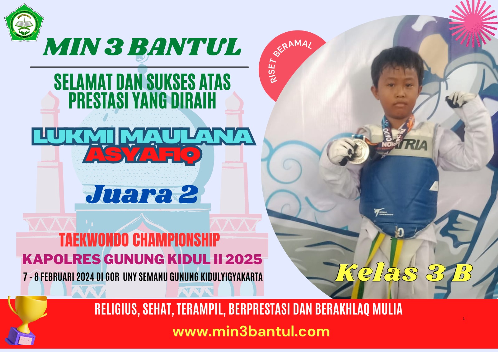 Luqmi Maulana Asyafiq, Siswa MIN 3 Bantul, Raih Juara 2 di Kejuaraan Taekwondo Piala Kapolres Gunungkidul
